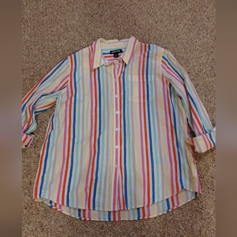 Lands End Multi Color Long Sleeve Button Up Shirt